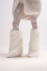 AZALEA WANG ARETE WHITE FUR STILETTO BOOT
