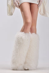 AZALEA WANG ARETE WHITE FUR STILETTO BOOT