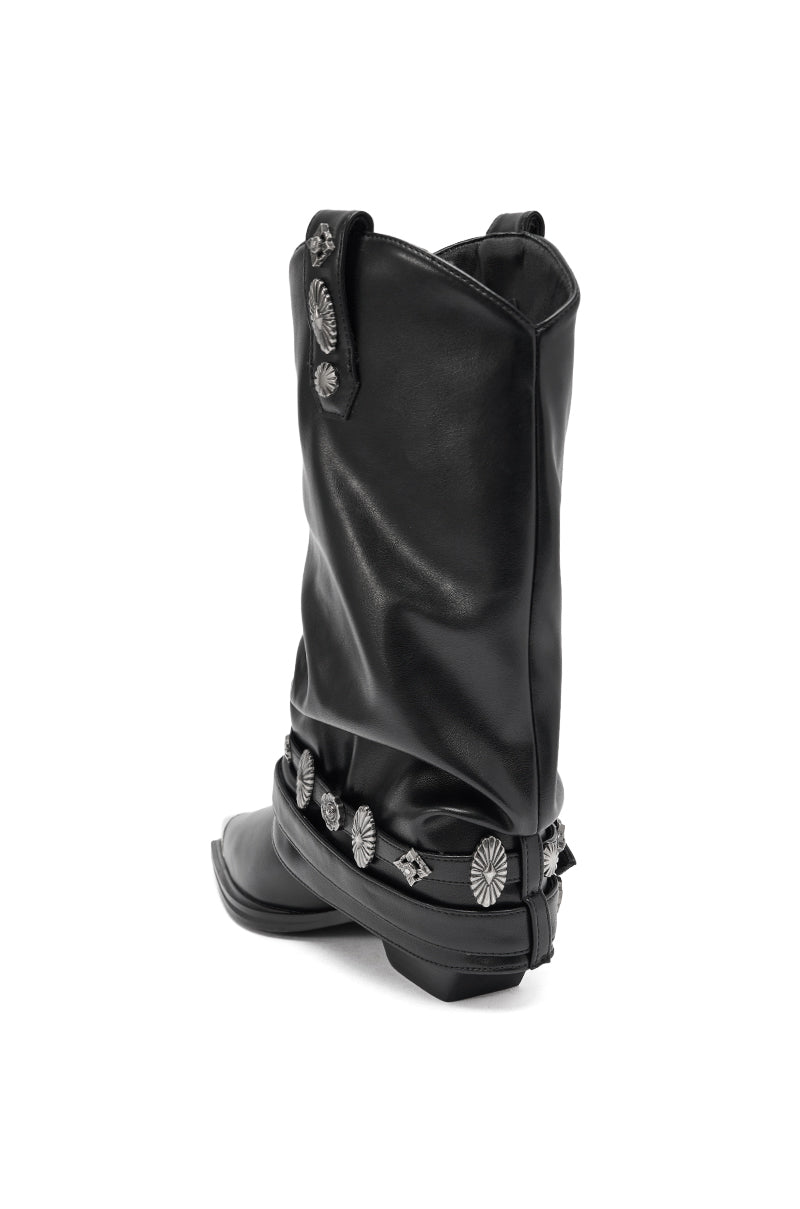 AZALEA WANG ASHRAF BLACK PU SILVER HARDWARE WESTERN BOOTIE