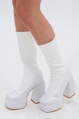 AZALEA WANG AURONNE WHITE AND RHINESTONE CHUNKY BOOT