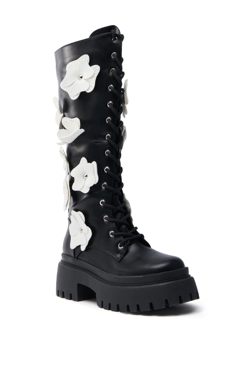 AZALEA WANG MIRABELLA BLACK FLORAL EMBELLISHED BOOT