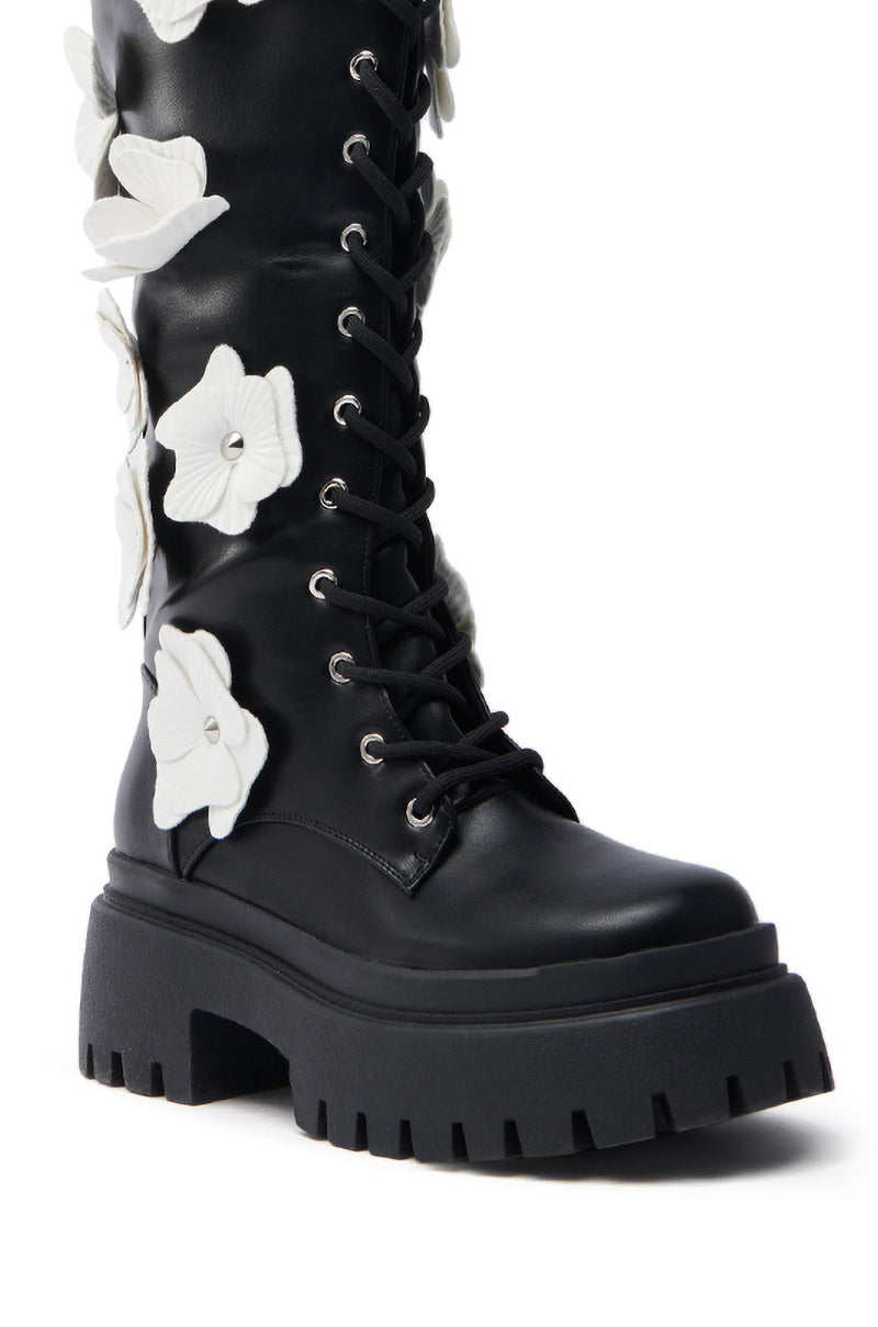 AZALEA WANG MIRABELLA BLACK FLORAL EMBELLISHED BOOT