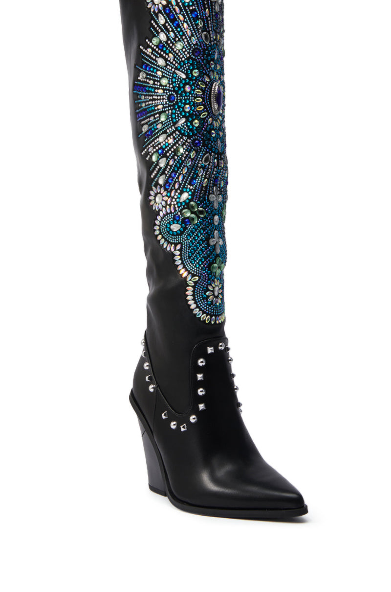 AZALEA WANG AXELBEAT BLACK EMBELLISHED WESTERN BOOT