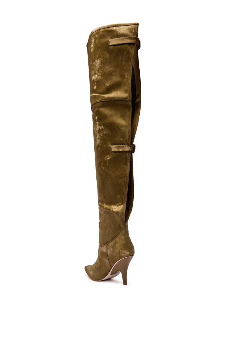 AZALEA WANG BACKER KHAKI SHINE OVER THE KNEE BOOT