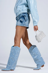AZALEA WANG BANIAN DENIM WESTERN RHINESTONE BOOT
