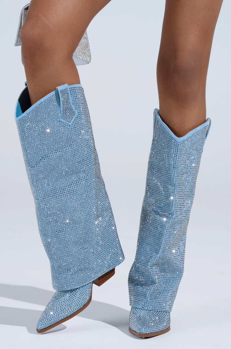 AZALEA WANG BANIAN DENIM WESTERN RHINESTONE BOOT