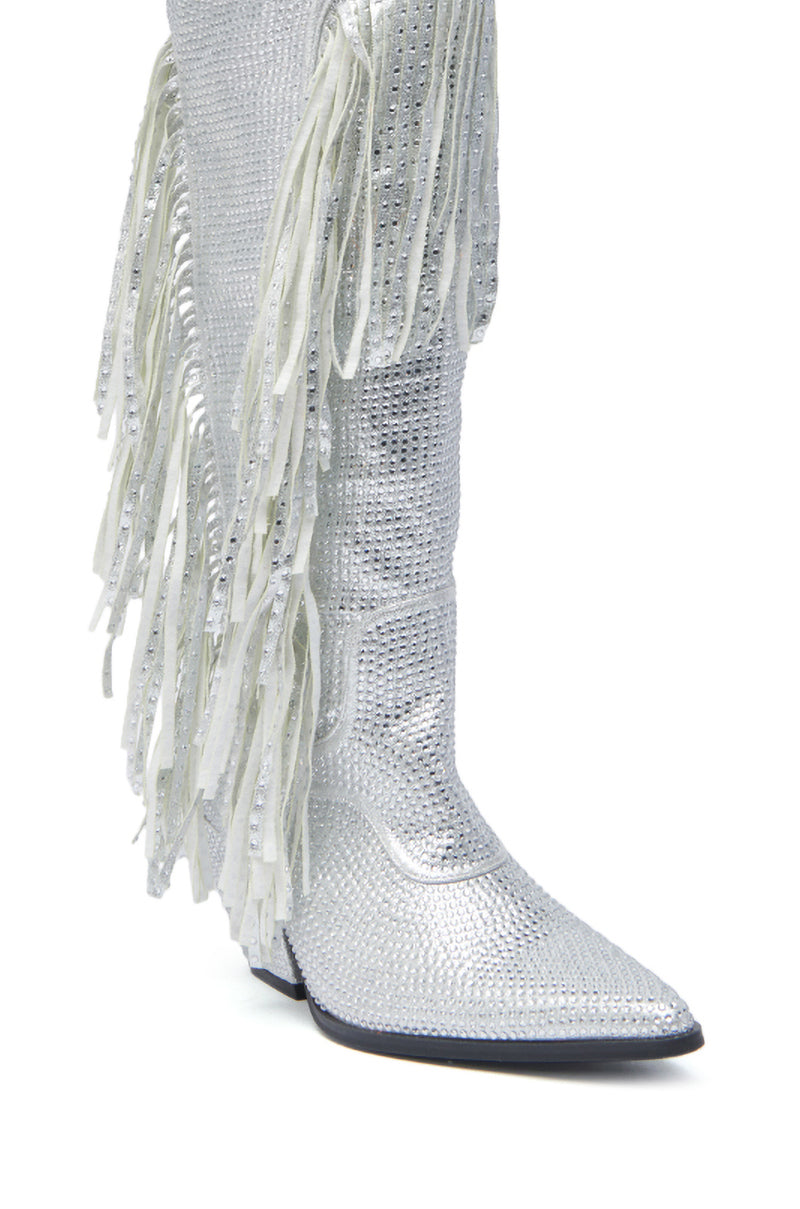 AZALEA WANG BENNETTO SILVER RHINESTONE WESTERN BOOT