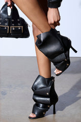 AZALEA WANG BIRD SONG SNAP OPEN TOE BOOTIE IN BLACK