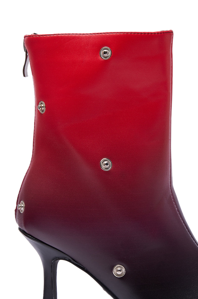 AZALEA WANG BIRDSONG RED OMBRE SNAP OPEN TOE BOOTIE