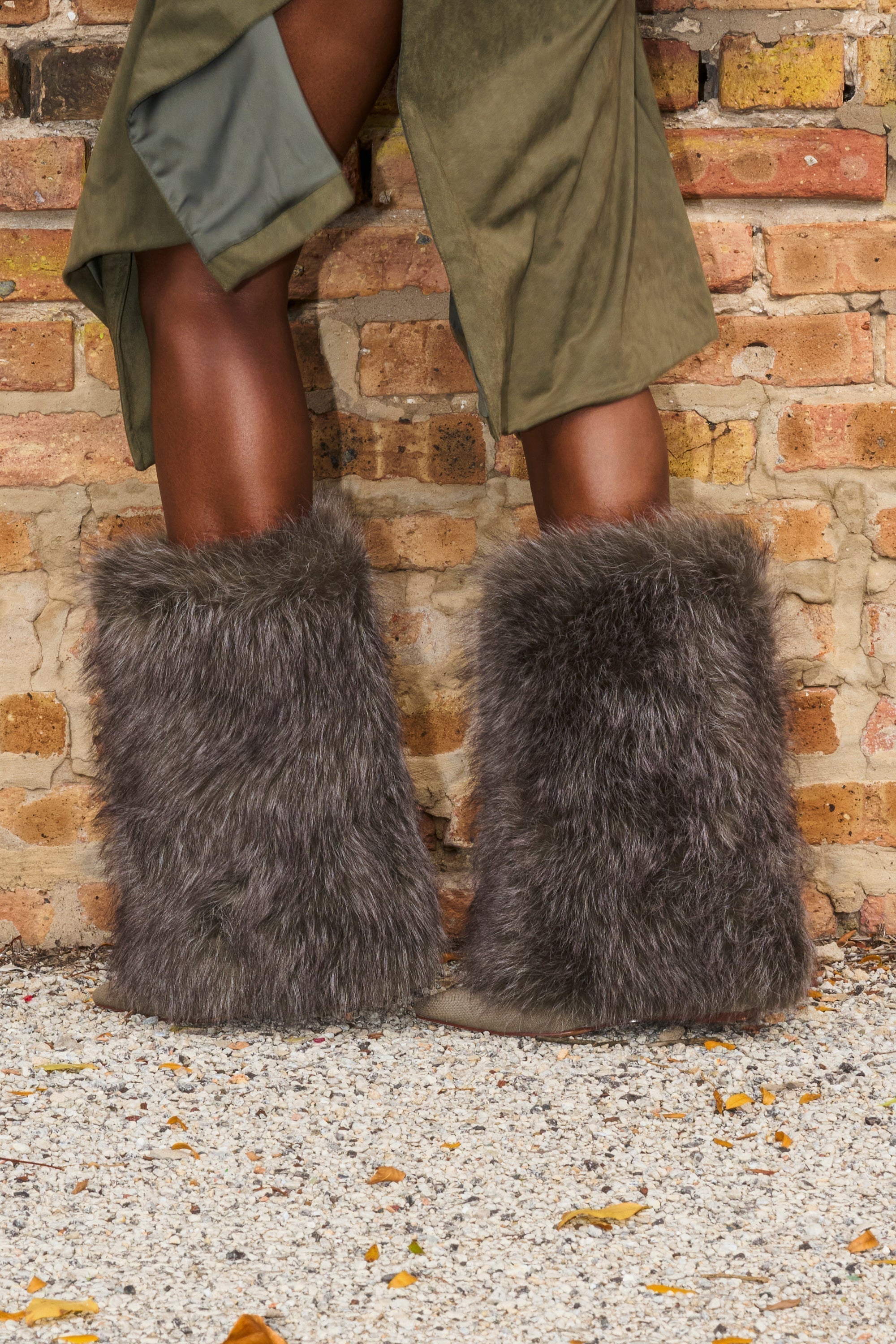 AZALEA WANG BRIASH OLIVE WEDGE FUR BOOTIE