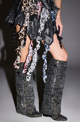 AZALEA WANG CAPRICORN RHINESTONE SNAKE PATTERN WEDGE FOLD OVER BOOT
