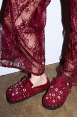 AZALEA WANG CHATTER BURGUNDY FUR SLIP ON CLOG