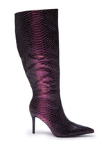 AZALEA WANG CHERICE PURPLE SNAKESKIN STILETTO BOOT