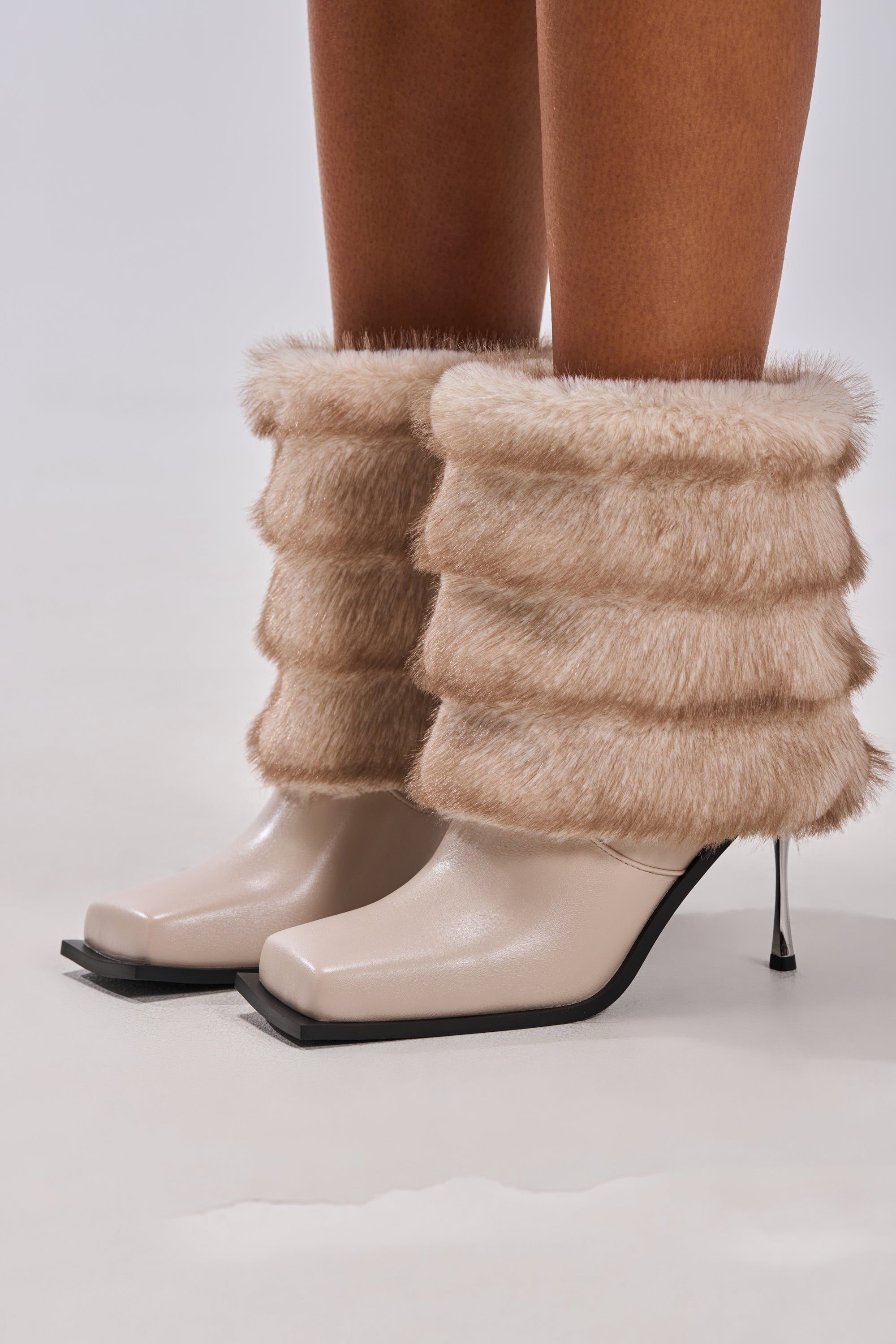AZALEA WANG CHINMAYI BEIGE FUR FOLD OVER BOOTIE