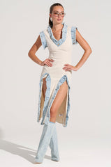 DIONNE DENIM TRIM MIDI DRESS