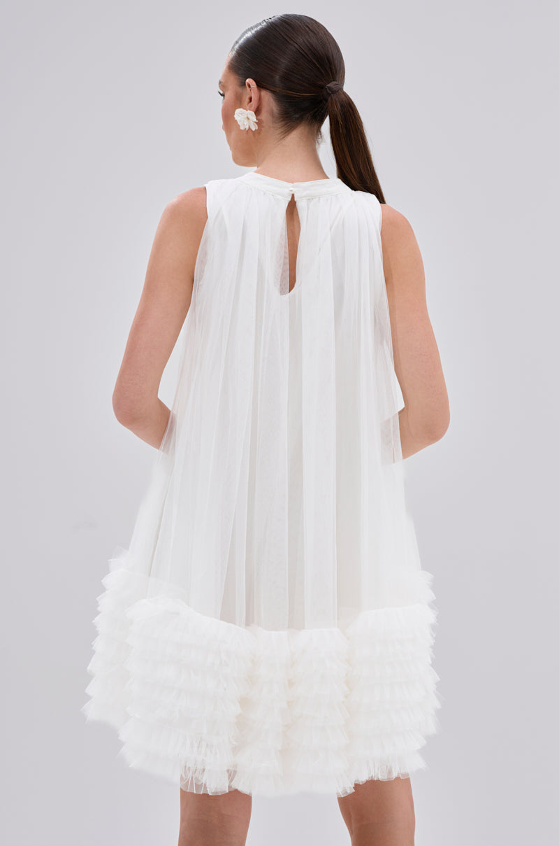ARI TULLE RUFFLE MINI DRESS IN WHITE