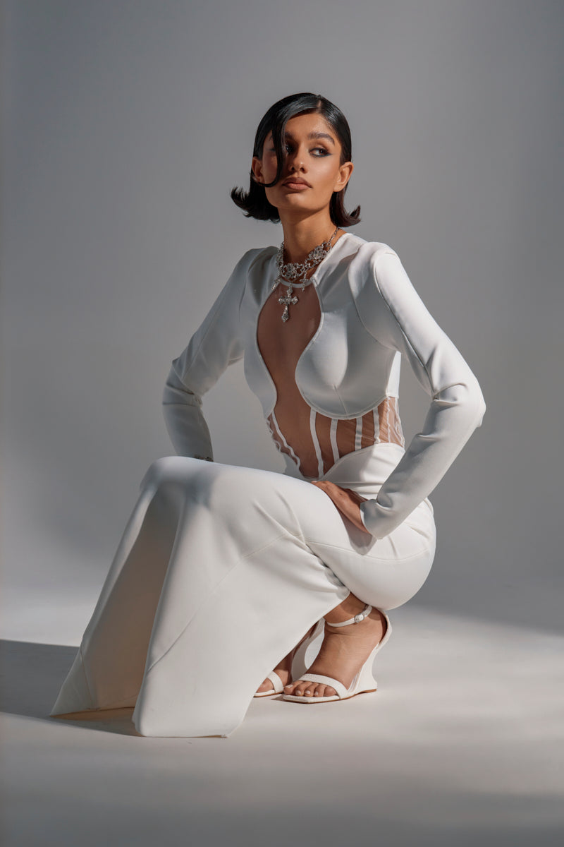A NIGHT OUT BANDAGE MAXI DRESS IN WHITE
