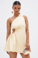 MAKE IT WORK PLEATED MINI DRESS IN YELLOW