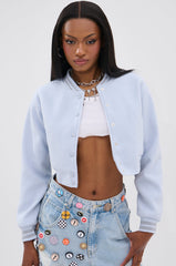 DAVIS EVERYDAY VARSITY BOMBER IN LIGHT BLUE