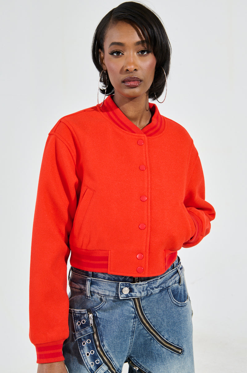 DAVIS EVERYDAY VARSITY BOMBER IN RED