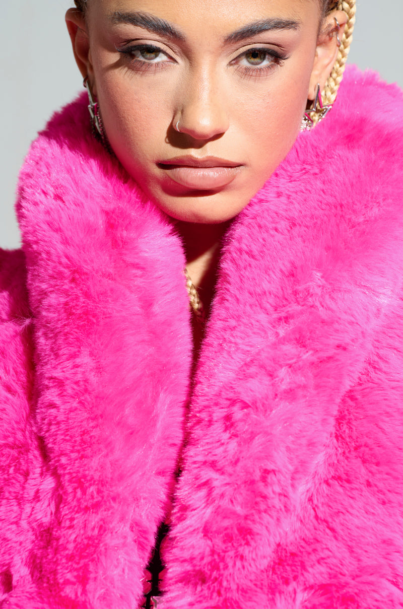 DAYANNE FAUX FUR TRENCH IN FUCHSIA