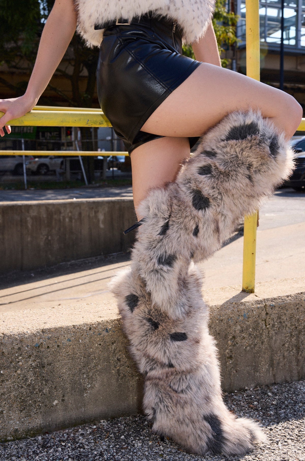 AZALEA WANG DEBBY GREY MULTI FUR STILETTO BOOTIE