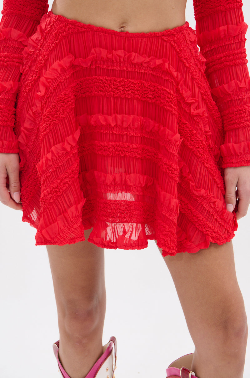 GIMME MORE SLINKY MINI SKIRT IN RED