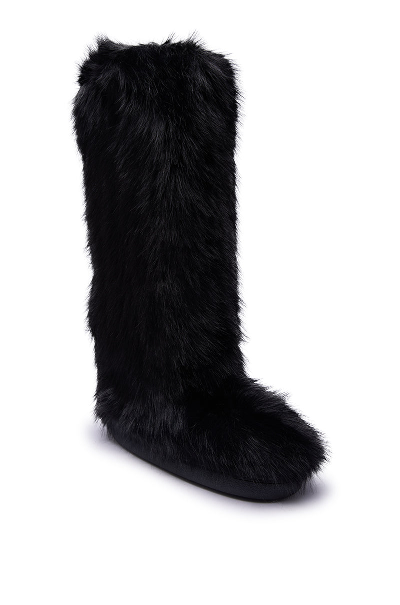 AZALEA WANG EMIR BLACK FLAT FUR KNEE HIGH BOOT