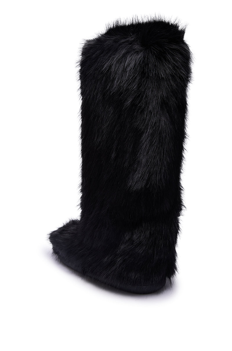 AZALEA WANG EMIR BLACK FLAT FUR KNEE HIGH BOOT