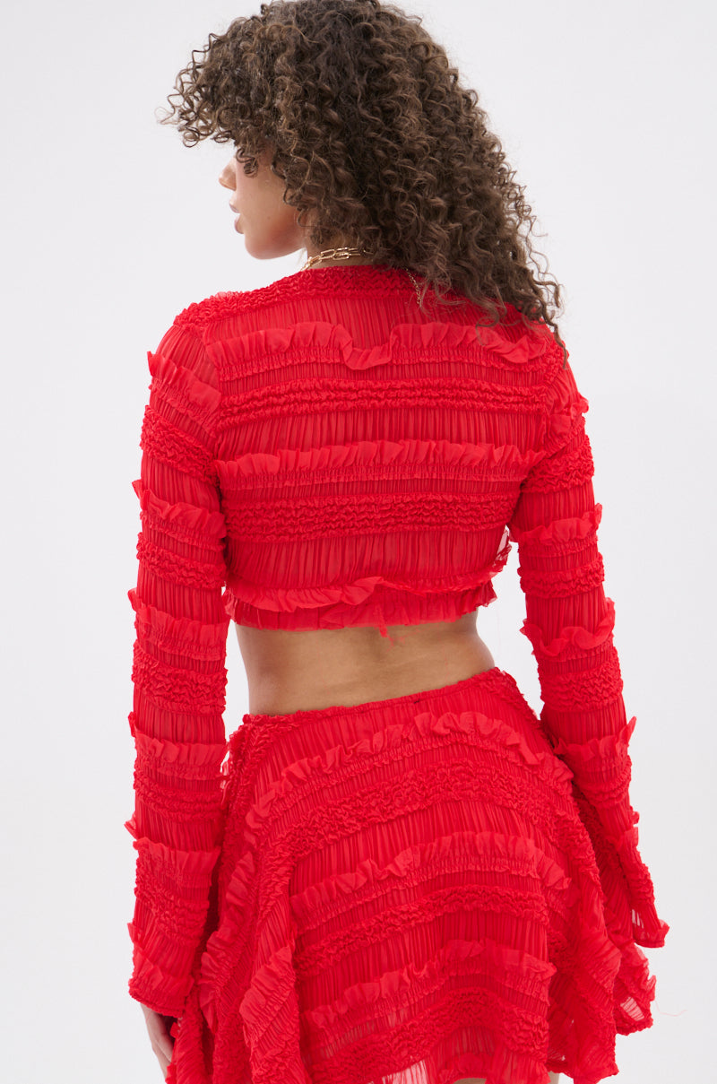 GIMME MORE TIE FRONT SLINKY BLOUSE IN RED