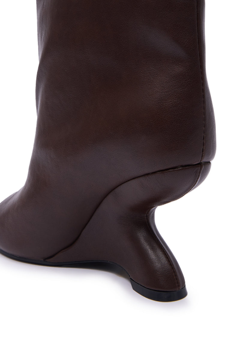 AZALEA WANG FAOI BROWN INVERTED WEDGE OPEN-TOE BOOTIE