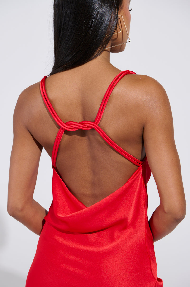 BELLA SATIN MAXI DRESS IN RED