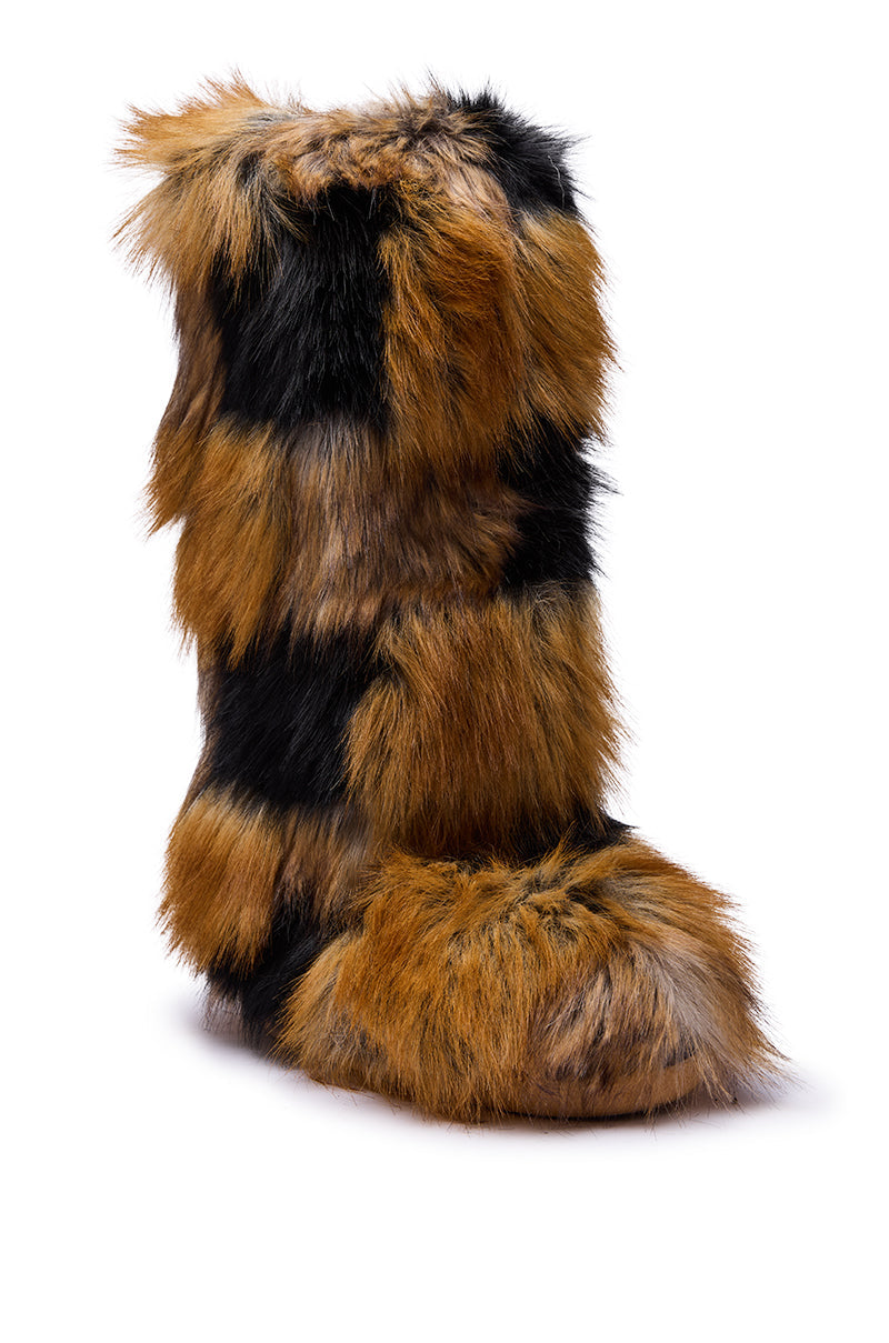 AZALEA WANG FENNEC MULTI PATCH WORK FUR KNEE HIGH BOOT