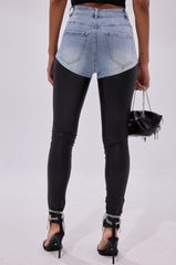 FLEX FIT EXTREME STRETCH HIGH WAIST SKINNY JEANS WITH FAUX LEATHER