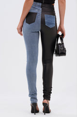FLEX FIT EXTREME STRETCH HALF AND HALF PU HIGH WAIST SKINNY JEAN