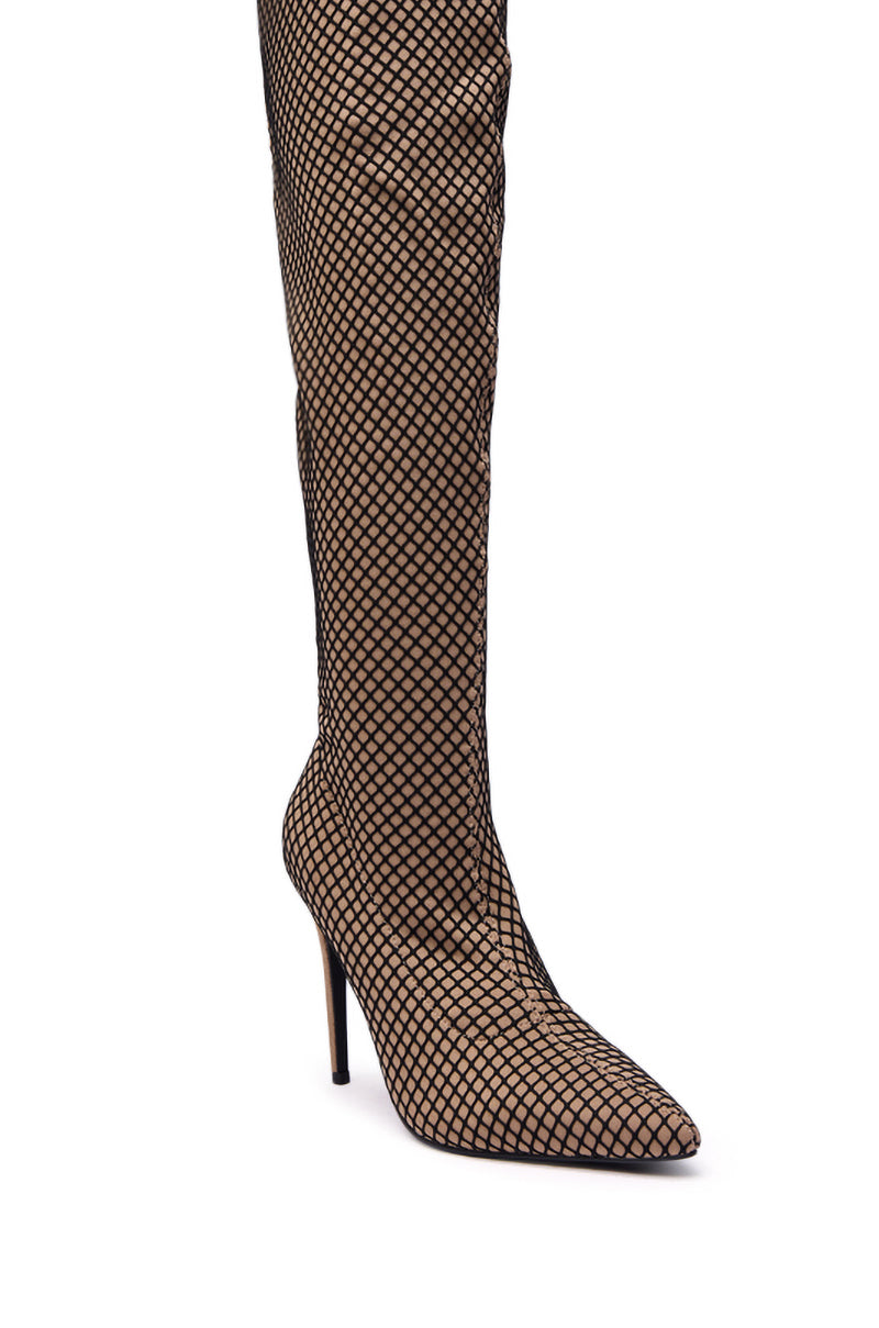 AZALEA WANG FREEDAH NUDE FISHNET LOOK STILETTO BOOT