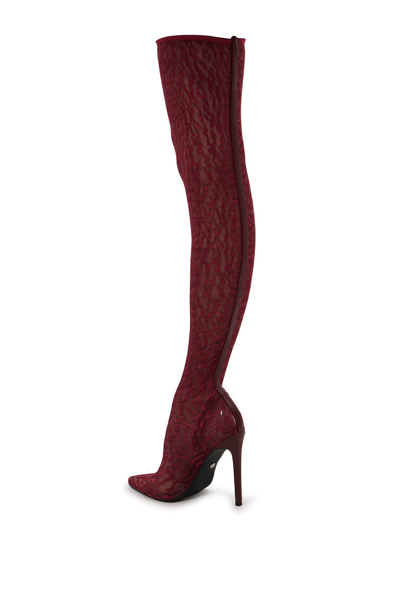 AZALEA WANG FREJYA BURGUNDY LEOPARD LACE THIGH HIGH BOOT