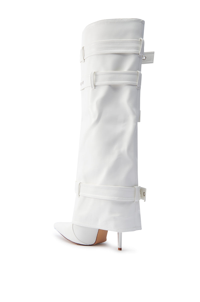 AZALEA WANG FROST WHITE BELTED STILETTO BOOT