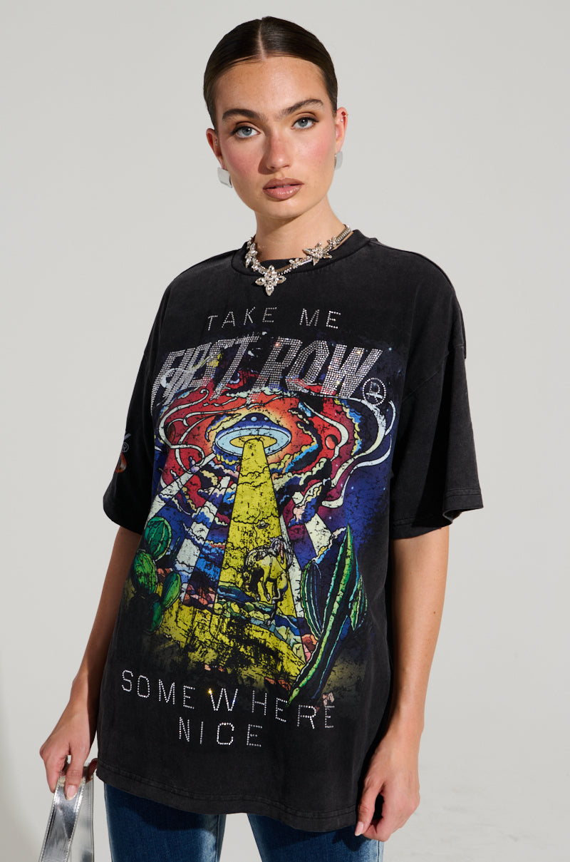 FIRST ROW MIDNIGHT RHINESTONE EMBELLISHED T-SHIRT