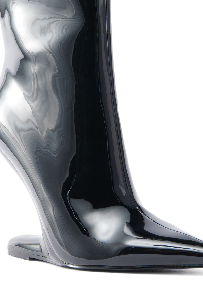 AZALEA WANG GLACIELLE PATENT BLACK WEDGE BOOTIE