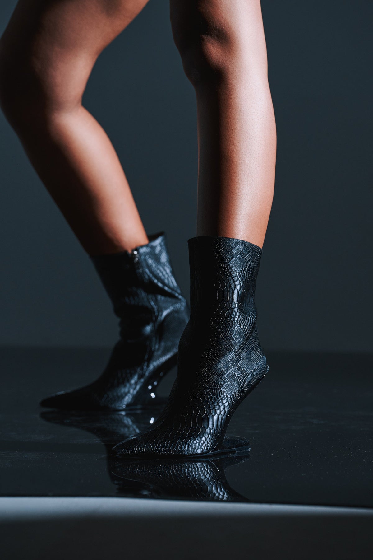 AZALEA WANG GLACIELLE BLACK CROC BOOTIE