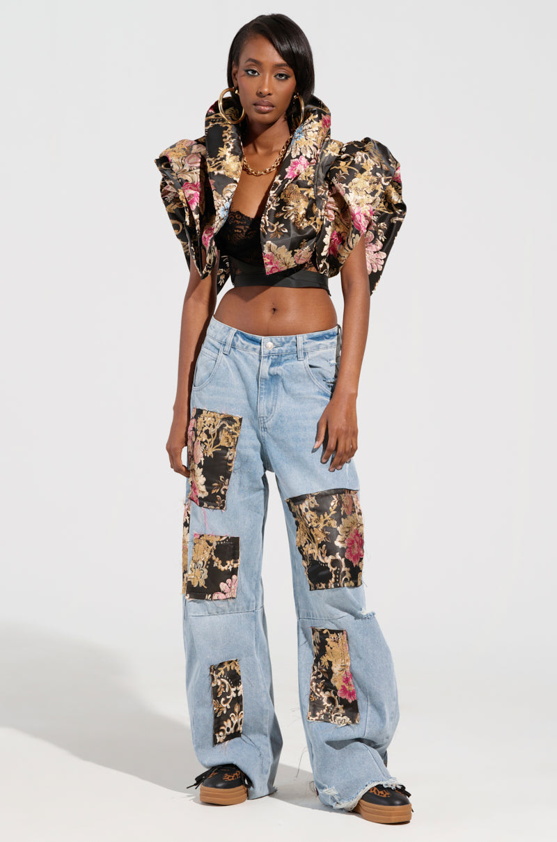QUEENDOM BROCADE PATCH RELAXED DENIM