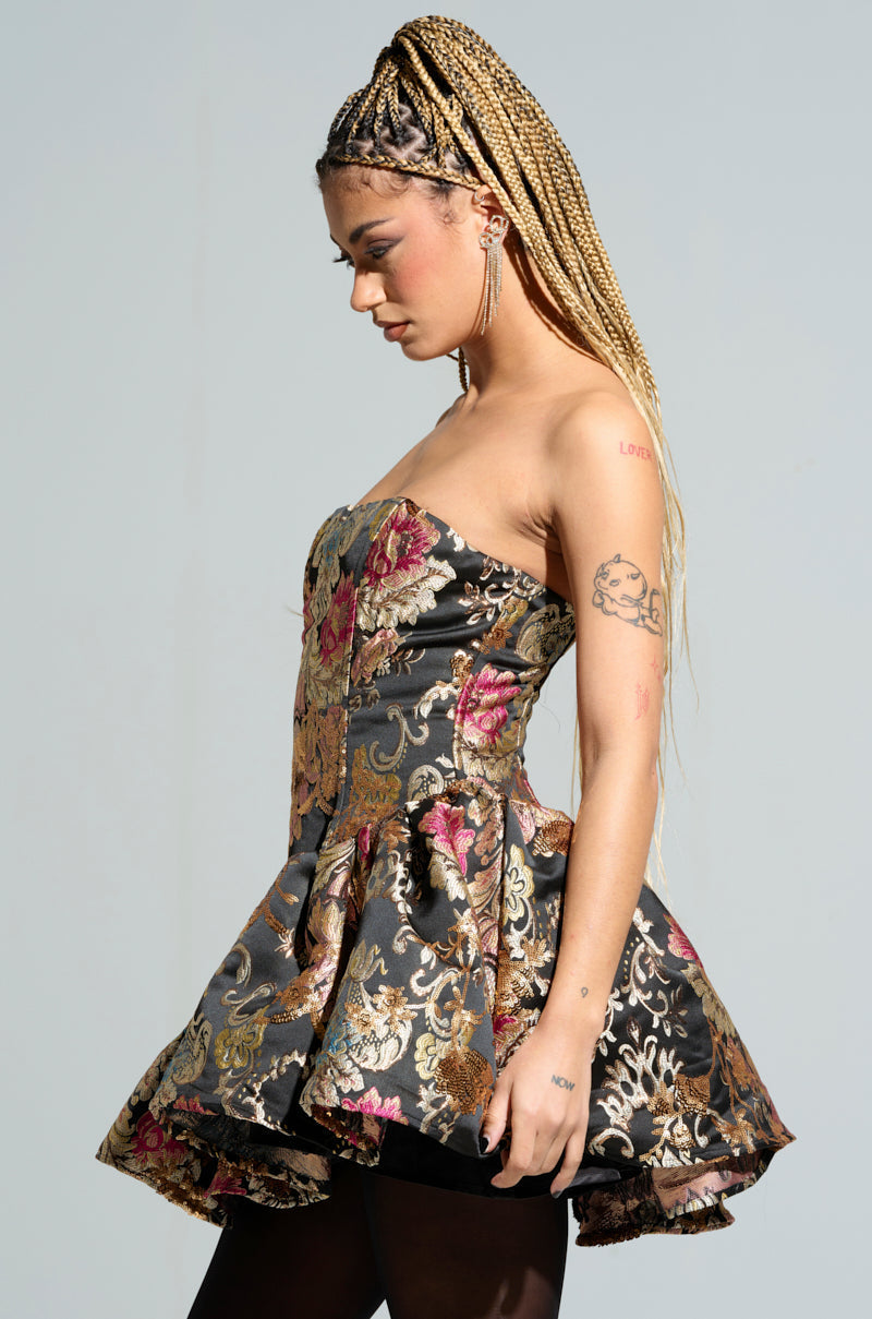 PURE ROYALTY BROCADE MINI DRESS