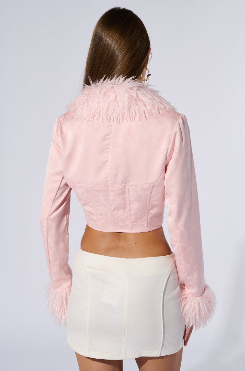 PRINCESS ENERGY FUR DETAIL CORSET TOP IN PINK