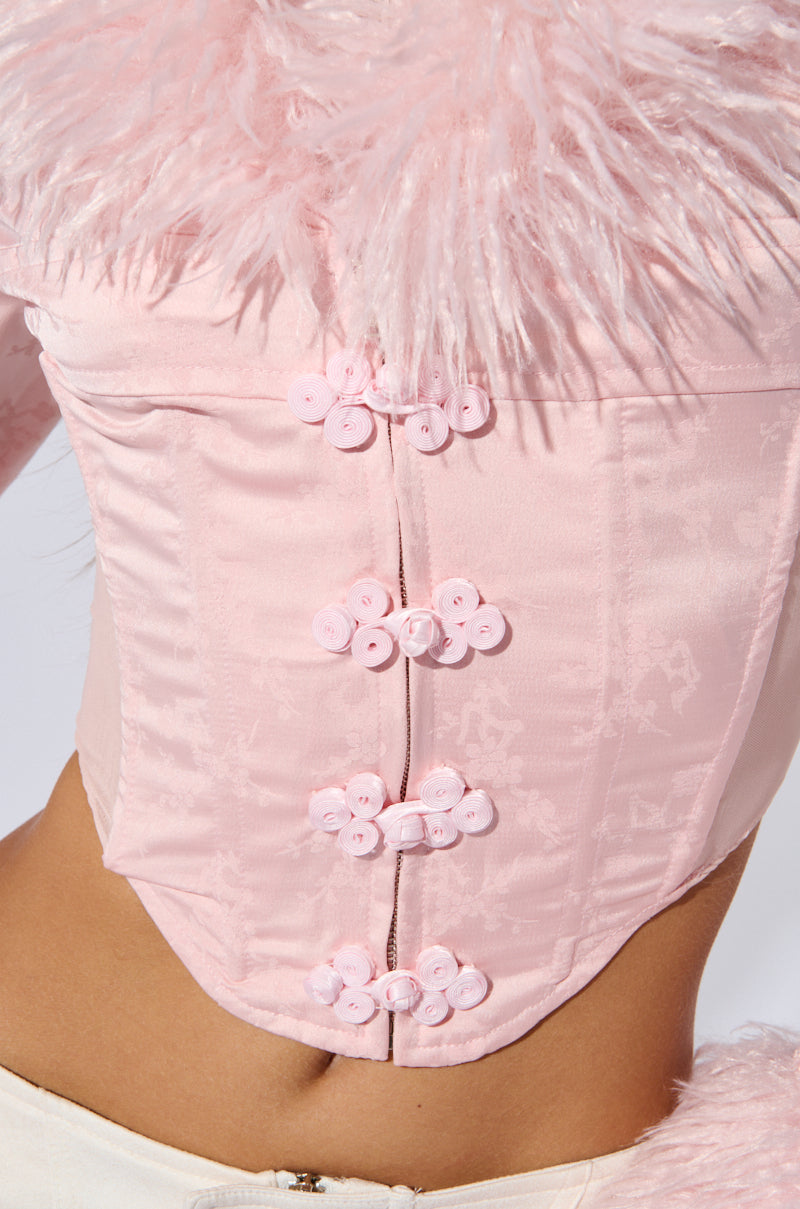 PRINCESS ENERGY FUR DETAIL CORSET TOP IN PINK