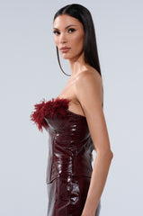 IM YOUR WEAKNESS FAUX LEATHER CORSET WITH FUR