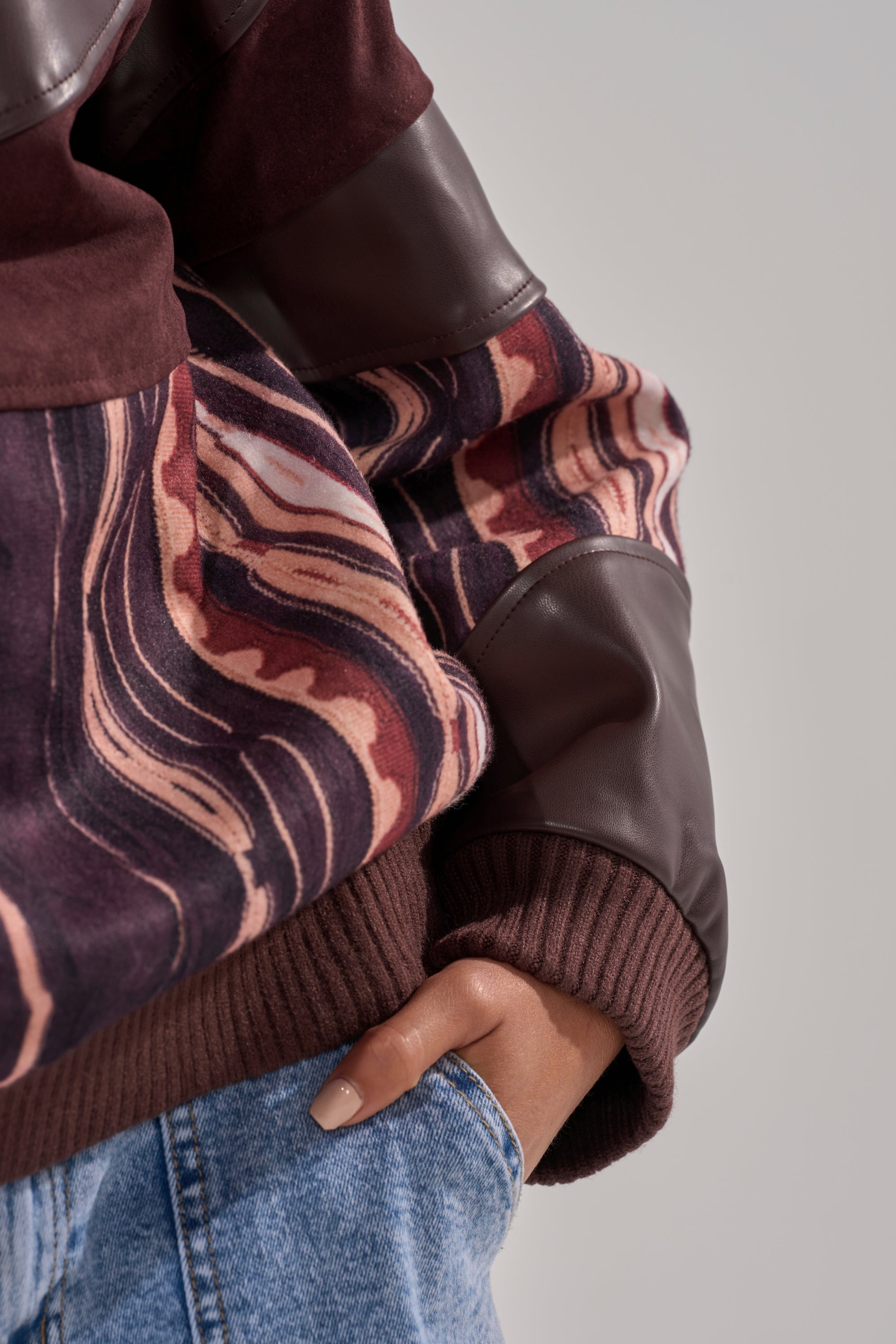 CRAZY IN LOVE FAUX LEATHER SWEATSHIRT