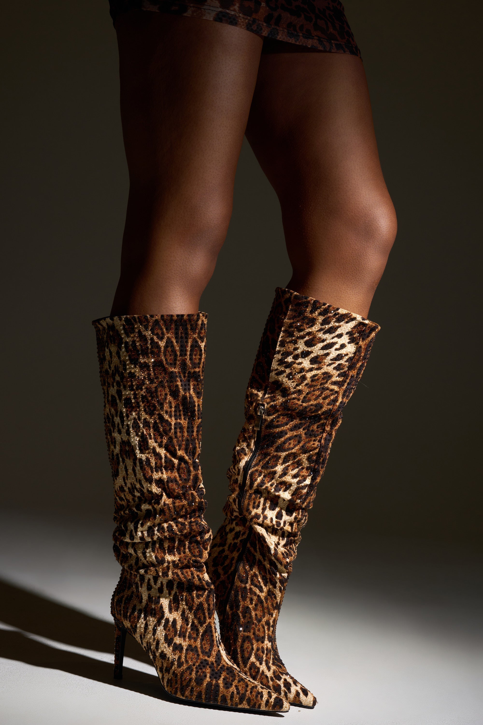 AZALEA WANG GRANT RHINESTONE LEOPARD SLOUCH BOOT