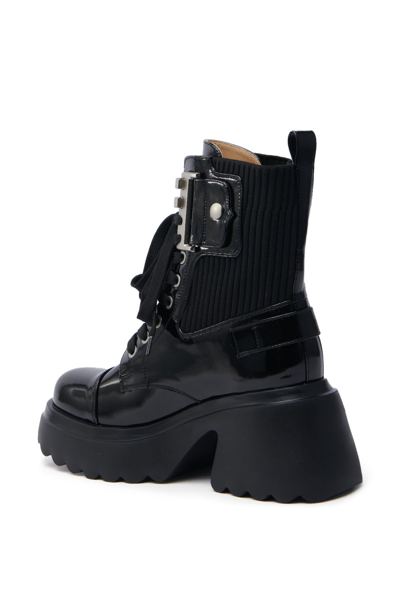 AZALEA WANG GRAY BLACK WITH METAL PLATFORM BOOTIE