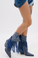 AZALEA WANG GREIA DENIM RHINESTONE COWBOY BOOTIE